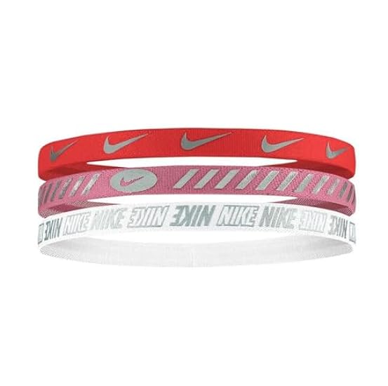 Nike W Headbands 3.0 3PK Metallic Pack in colore rosso picante Stardust/argento metallizzato, misura unica, N.100.4527.664.OS 300433723