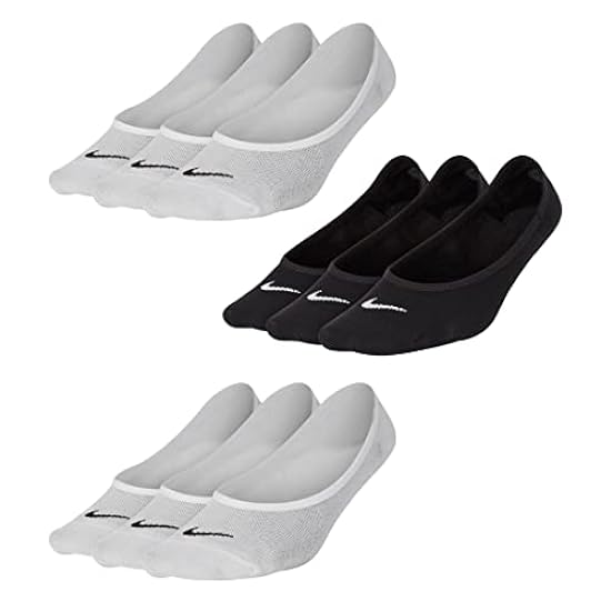 Nike Everyday Lightweight Footie, 9 paia di calzini da donna Invisible SX4863, colore: nero/bianco/bianco, calzini nuovi: 34-38, nero/bianco/bianco. 508804807
