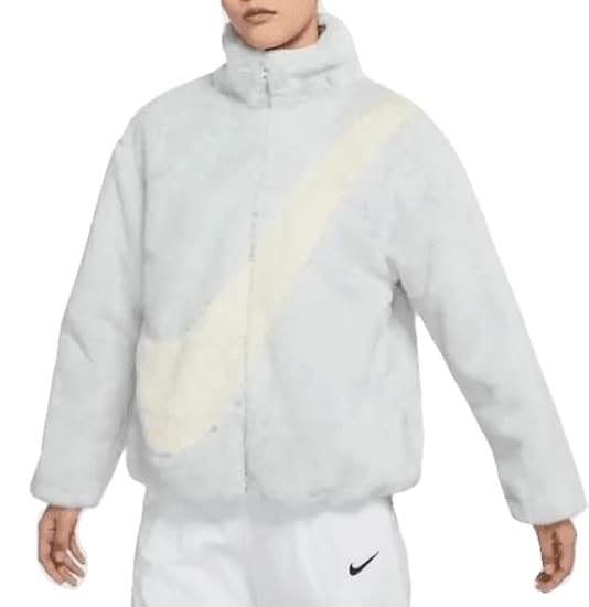 Nike Sportswear - Giacca da donna in pile Sherpa con cappuccio, con cerniera, colore: grigio/bianco, Grigio/Bianco, Large 060759328