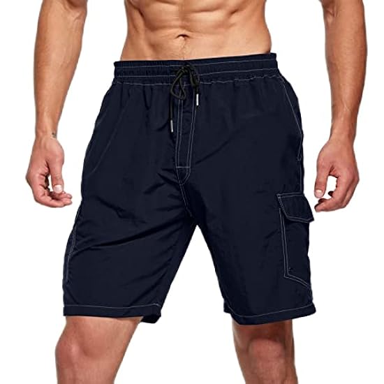 QWUVEDS Pantaloncini sportivi da uomo, a righe, estivi, con tasche, in vita elasticizzata, traspiranti, da uomo 438858379